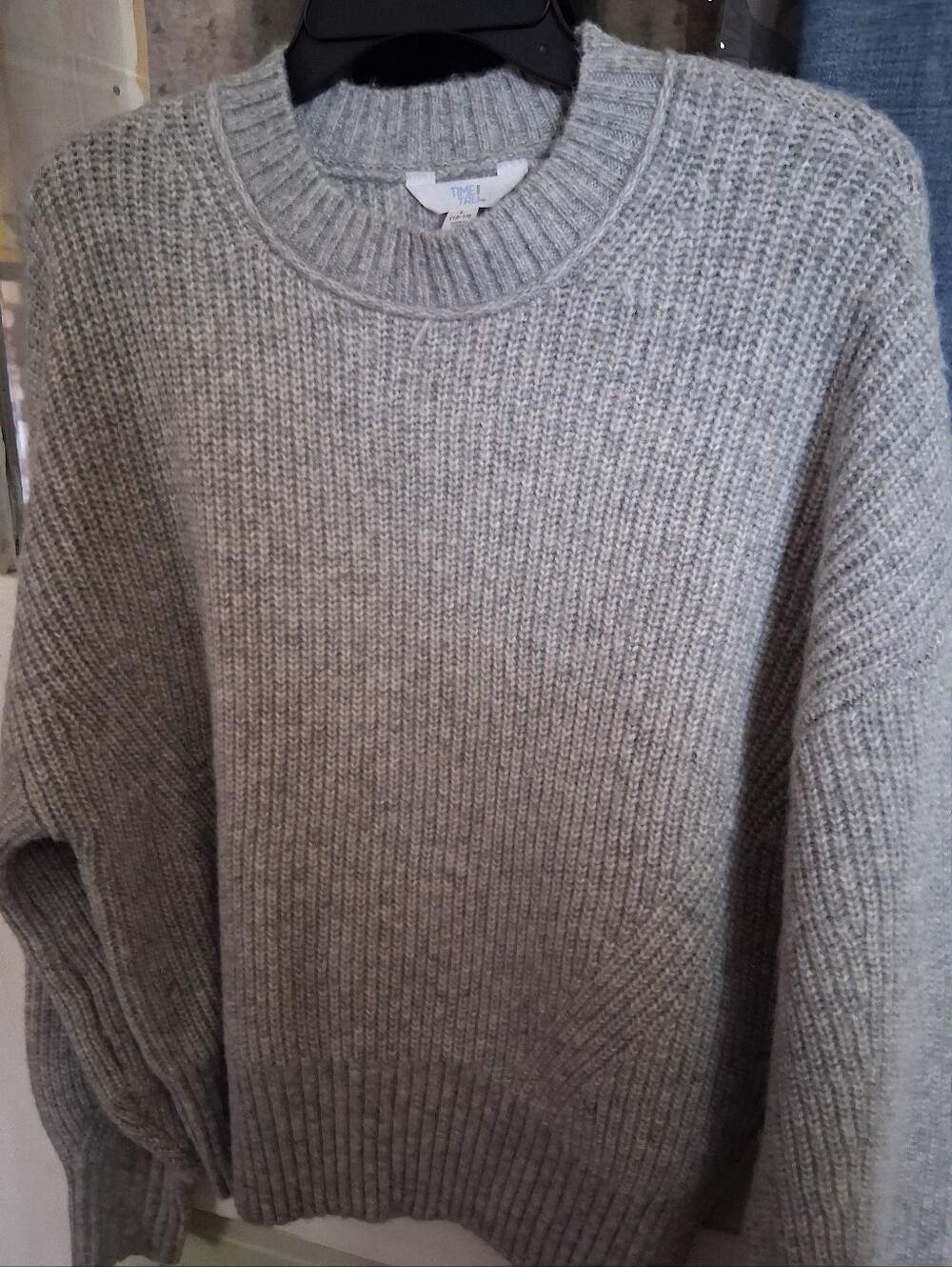 Cozy Grey Ribbed Crewneck Sweater